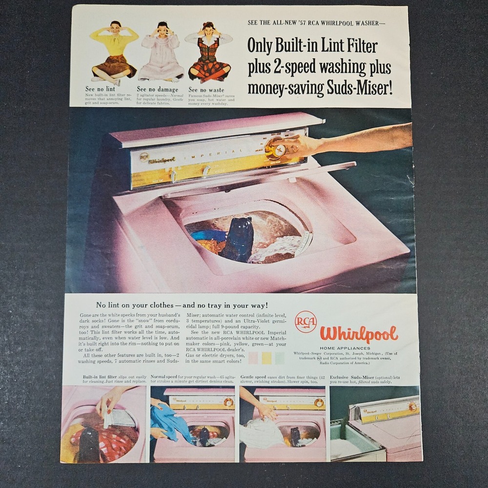 1957 RCA Whirlpool Suds-Miser Washing Machine Vintage Print Ad St Joseph MI